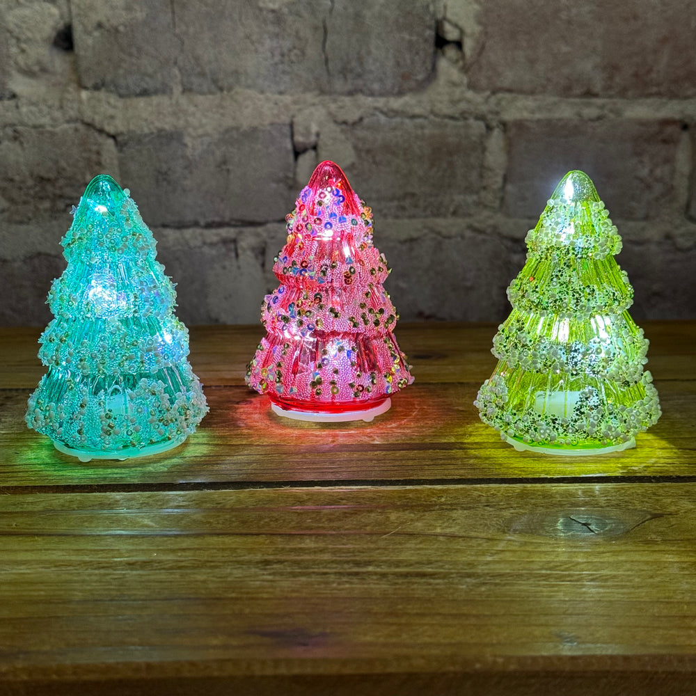 Glittery Glass Light-Up Trees