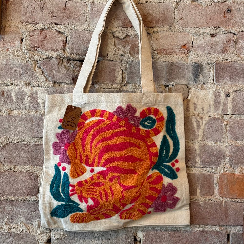 Karma - Embroidered Tiger Tote
