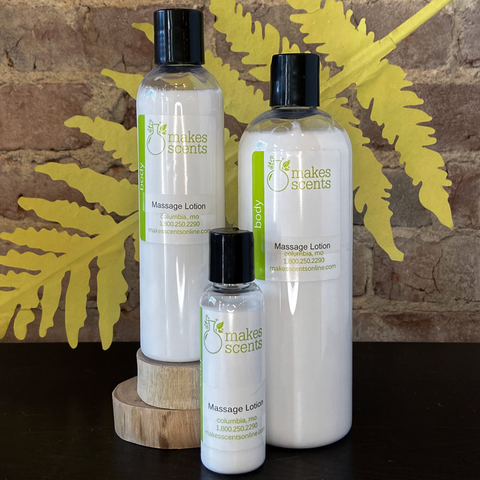 16, 8 and 2 oz bottles of Massage lotion